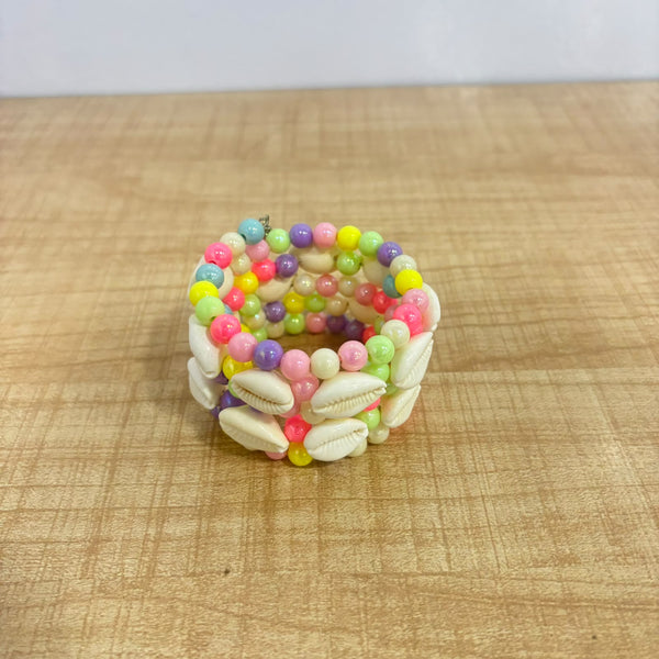 A07512 Multicolor Beaded Spiral Wrap Bracelet with Cowrie Shell Accent