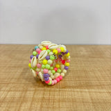 A07512 Multicolor Beaded Spiral Wrap Bracelet with Cowrie Shell Accent