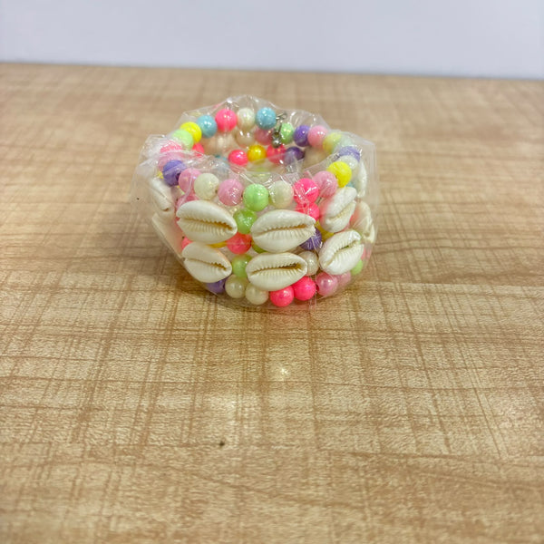 A07512 Multicolor Beaded Spiral Wrap Bracelet with Cowrie Shell Accent