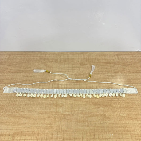 A07513 Traditional Mirror Work & Shell Embroidered Fabric Waistband Belt