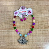 A07516 Multicolor Beaded Oxidized German Silver Pendant Necklace Set with Earrings