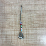 A07517 Oxidised Silver-Plated Multicolor Beaded Maang Tikka with Ghungroo Drops