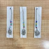 A07517 Oxidised Silver-Plated Multicolor Beaded Maang Tikka with Ghungroo Drops