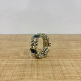 A07522 Traditional Oxidized Silver Peacock Feather Design Cluster Bead Bracelet Bangle