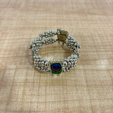 A07522 Traditional Oxidized Silver Peacock Feather Design Cluster Bead Bracelet Bangle