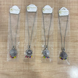 A07523 Traditional Silver-Look Oxidized Pendant Long Chain Necklace with Colorful Beaded Ghungroo Drops