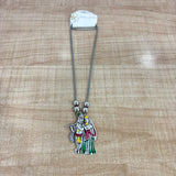 A07524 Oxidised Silver Radha Krishna Meenakari Pendant Necklace with Mesh Chain