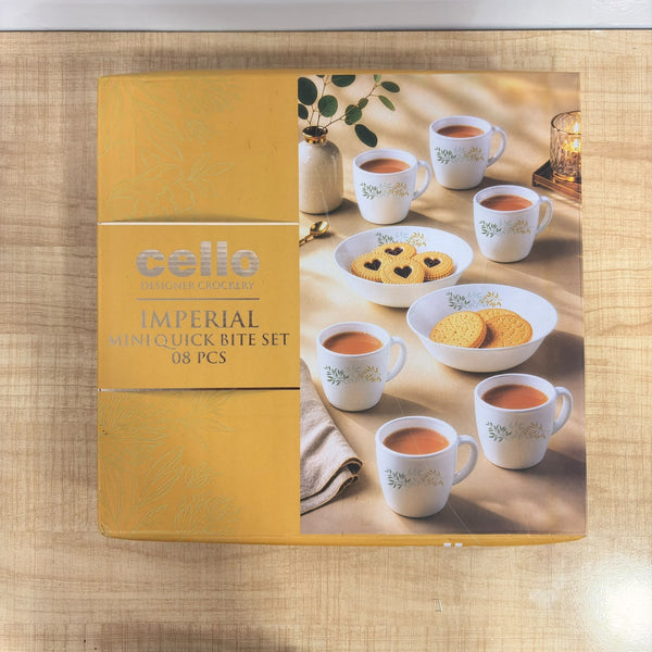 A07530 Cello Imperial Aqua Leaves Opalware Mini Quick Bite Crockery Set (8 Pieces)