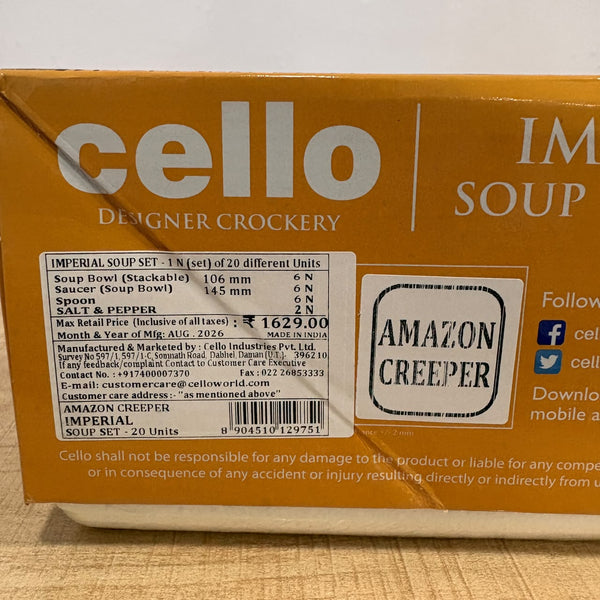 A07532 Cello Imperial Designer Crockery Opalware Soup Set - 20 Pieces