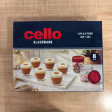 A07536 Cello Glassware Sip & Store 8-Piece Gift Set (6 Glass Mugs + 2 Storage Jars)