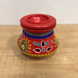 A07542 Handcrafted Decorative Clay Garba Matki with Lid & Mirror Work for Navratri