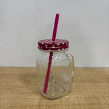 A07559 480 ml Glass Mason Jar Mug with Polka Dot Lid & Straw