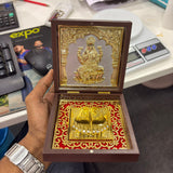 A07485 Medium Gold-Plated Shrinathji Frame with Charan Paduka in Decorative Wooden Box