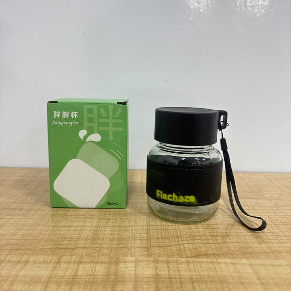 A07556 300ml Mini Glass Water Bottle with Protective Sleeve & Lanyard