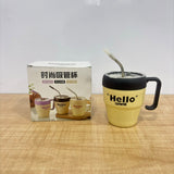 A07566 Stylish Glass Tumbler Mug with Straw, Handle & Airtight Lid ("Hello" Print)