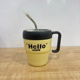 A07566 Stylish Glass Tumbler Mug with Straw, Handle & Airtight Lid ("Hello" Print)