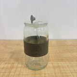 A07561 500ml Glass Can Tumbler with Leather Sleeve, Lid & Straw