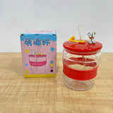 A07560 500ml Cute Printed Glass Tumbler with Bear Lid & Straw