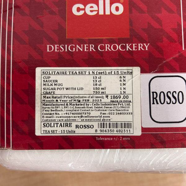 A07576 Cello Solitaire Rosso Designer Crockery Tea Set - 15 Pieces
