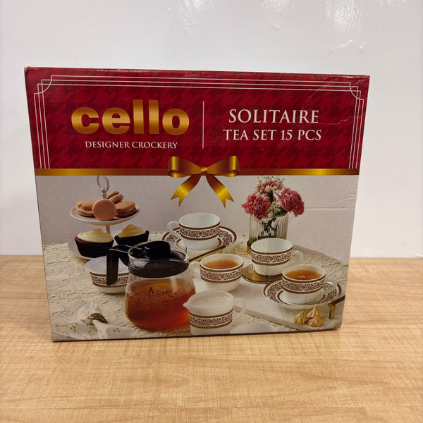 A07576 Cello Solitaire Rosso Designer Crockery Tea Set - 15 Pieces