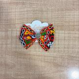 A07578 Traditional Fabric Embroidered Hair Bow Clip with Silver Motif Center