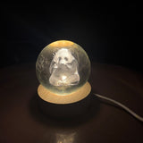 A07508 3D Crystal Ball Night Light with Wooden LED Base - Cute Panda & Bamboo Design
