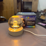A07508 3D Crystal Ball Night Light with Wooden LED Base - Cute Panda & Bamboo Design