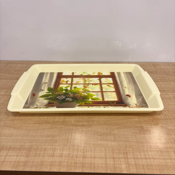 A07581 Joyful Pixel Plain Printed Plastic Serving Tray with Handle - BIG
