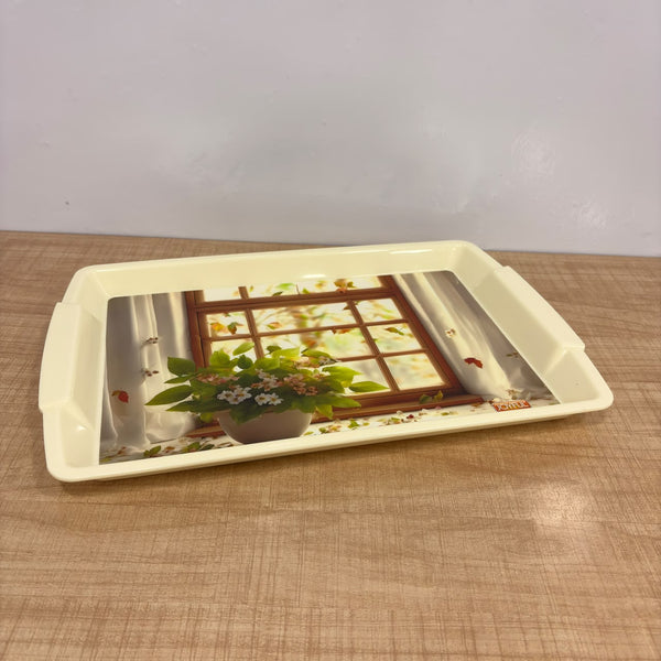 A07581 Joyful Pixel Plain Printed Plastic Serving Tray with Handle - BIG