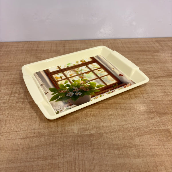 A07583 Joyful Pixel Plain Printed Plastic Serving Tray with Handle - SMALL