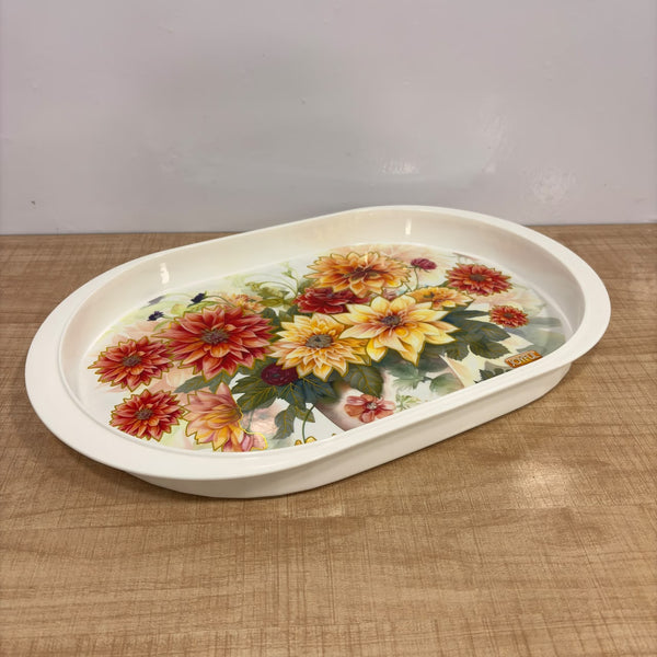 A07584 JOYFUL Picasso Oval Floral Printed Plastic Serving Tray - BIG