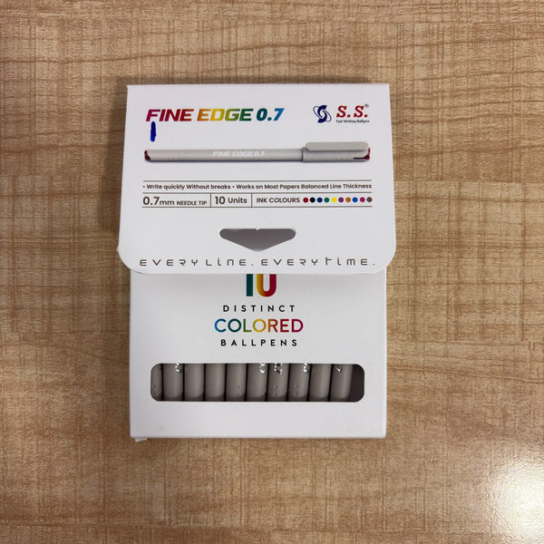 A07594 S.S. Fine Edge 0.7mm Distinct Colored Ballpens - Pack of 10 Units