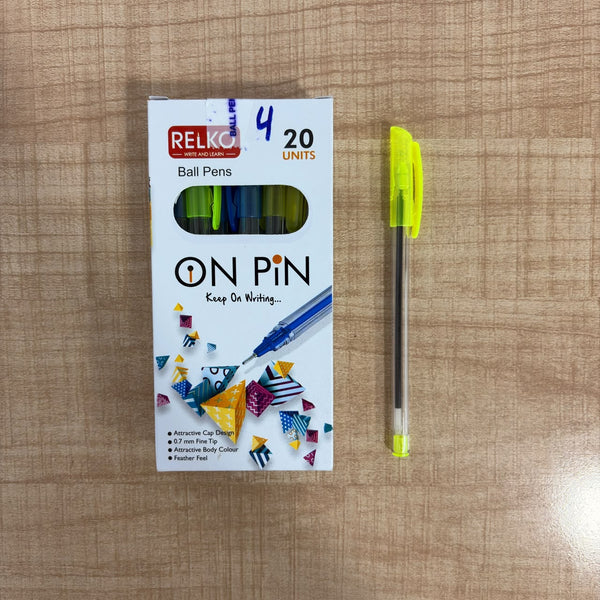 A07597 RELKO On Pin 0.7mm Fine Tip Ball Pen Box Pack (20 Units)