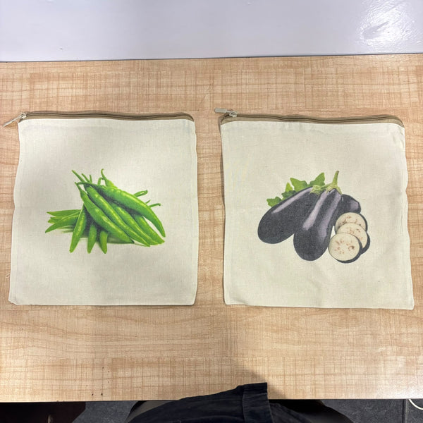 A06960 Reusable Cotton Produce & Storage Bag with Zipper Closure (Multi Print)
