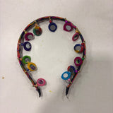 Di0042 Navratri MIx Design Colorful Braided Hairband with Cowrie Shells & Pom-Pom Ends
