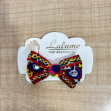 A06929 Handcrafted Kutchi Embroidery & Mirror Work Bow Hair Clip with Pom-Poms