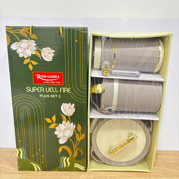 A07624 Rishabh Super Vell Fire Plus Set of 3 Insulated Hotpot, Lunch Pack & Flask