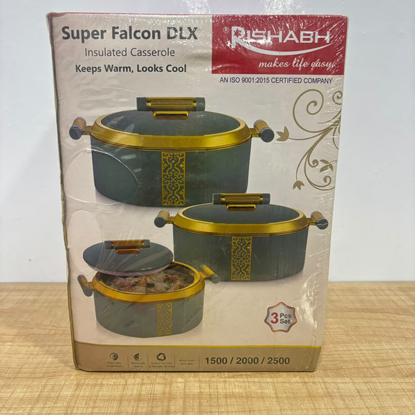 A07627 Rishabh Super Falcon DLX Insulated Casserole Set (3 Pieces - 1500, 2000, 2500 ML)
