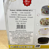 A07631 Rishabh Sefora Vintage Insulated Casserole Set (3 Pieces - 800ml, 1200ml, 1700ml)
