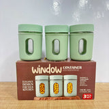 A07463 Window Series Food-Grade Kitchen Storage Jar Set - 3 Pieces