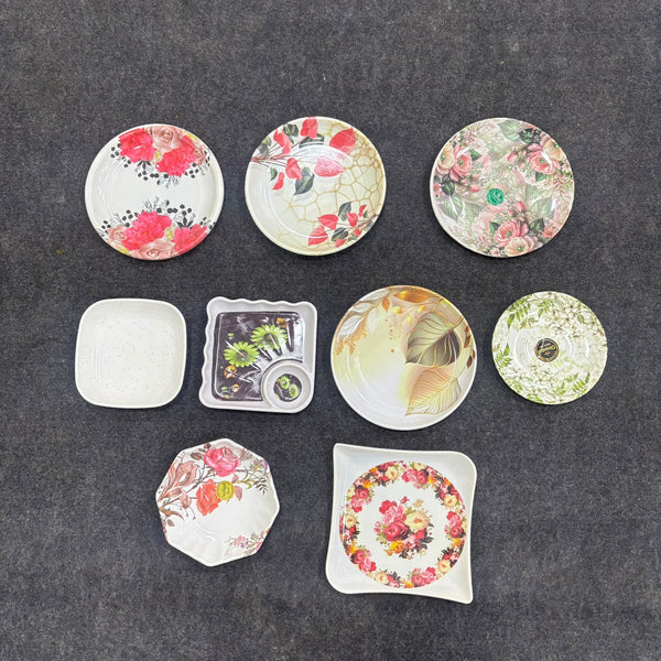 A07643 Mix Design Printed Melamine Snack & Dinner Plate - Pack Of 1
