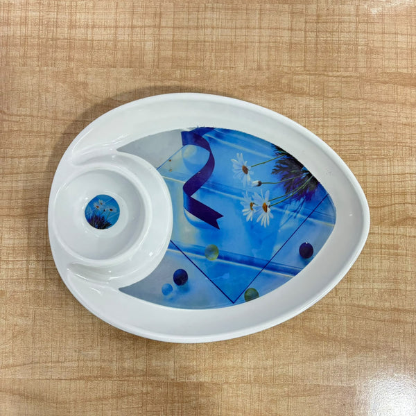 A07645 Mix Printed Melamine Snack Plate with Sauce Holder - Pack Of 1