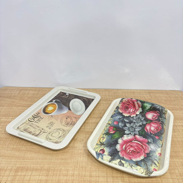 A07655 Mix Printed Melamine Serving Tray with Built-In Side Handle - Pack Of 1
