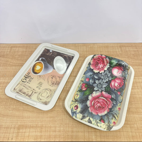 A07655 Mix Printed Melamine Serving Tray with Built-In Side Handle - Pack Of 1