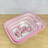 A07656 Joyful Marriott Printed Plastic Serving Tray Set with Integrated Handles (Set of 3)