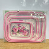 A07656 Joyful Marriott Printed Plastic Serving Tray Set with Integrated Handles (Set of 3)