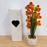 A07667 Artificial Orange Orchid Flower Plant in Ceramic Pot with Pebble Topping