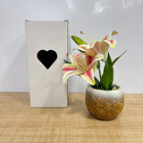 A07668 Artificial Lily Flower Plant in Woven Texture Ceramic Pot with Gift Box