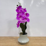 A07671 Artificial Purple Orchid Flower Plant with Pot for Home Decor