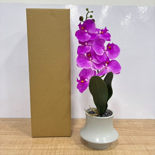 A07671 Artificial Purple Orchid Flower Plant with Pot for Home Decor